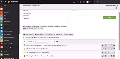 Management interface of the redirects