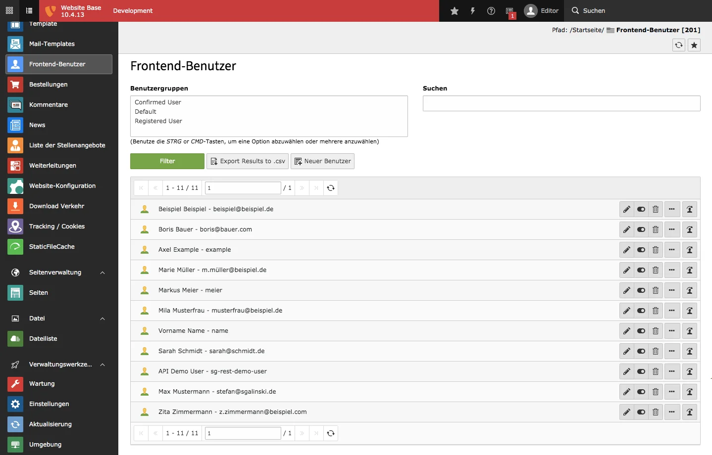 TYPO3 Backend Modul Frontend-Benutzer