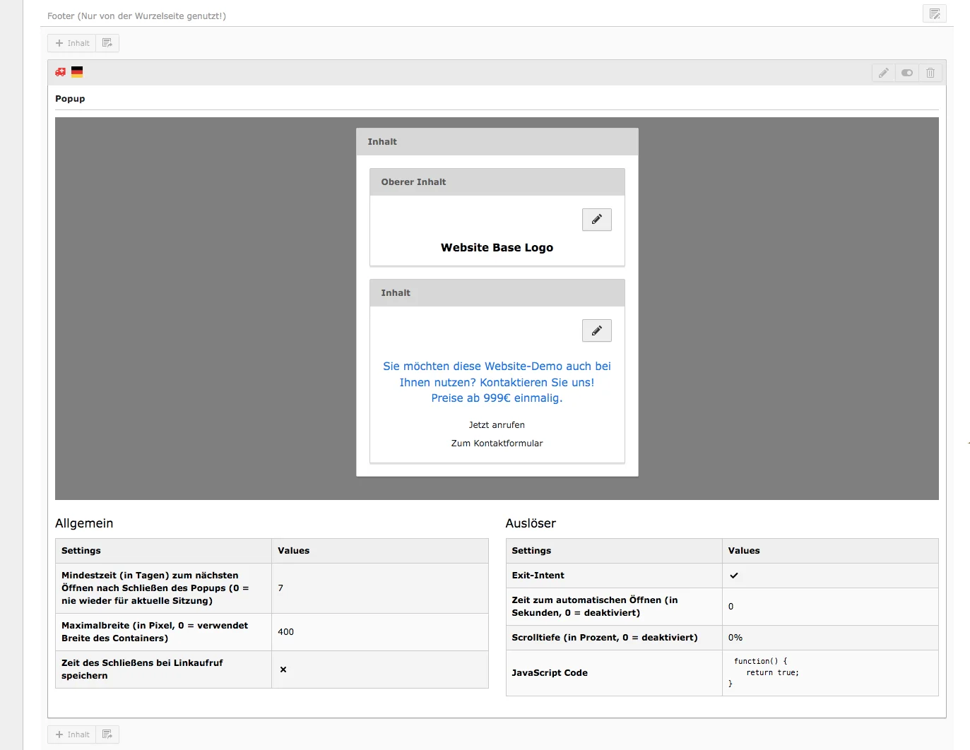 TYPO3 Popup Mask Element im Inhaltsbereich