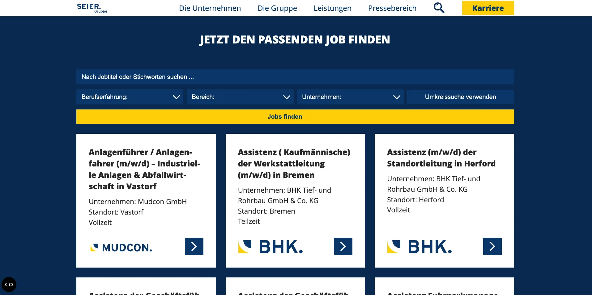 Seier gruppe jobs page screenshot