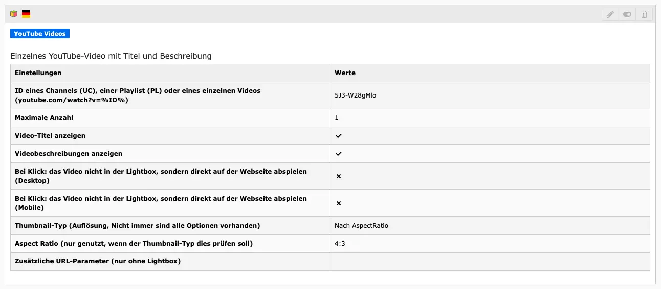 TYPO3 YouTube Plug-In Inhaltsbereich