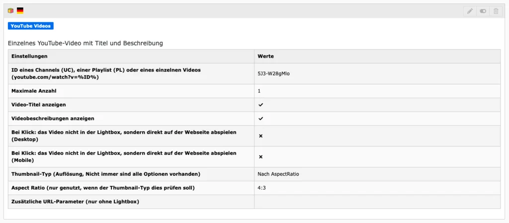 TYPO3 YouTube Plug-In Inhaltsbereich