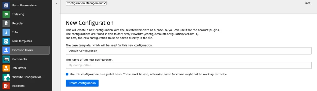 TYPO3 Backend Module Frontend Users Configuration Management