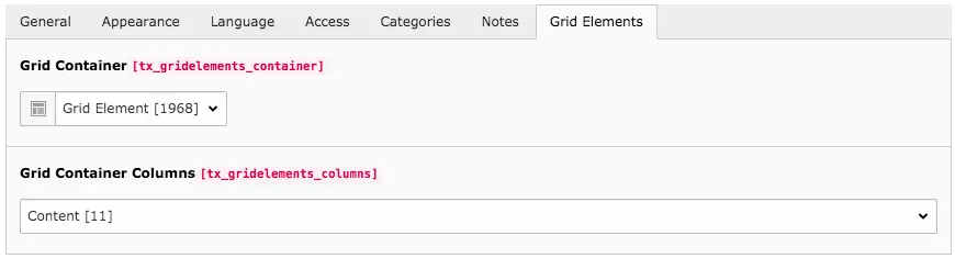 TYPO3 Content Element Tab Grid elements