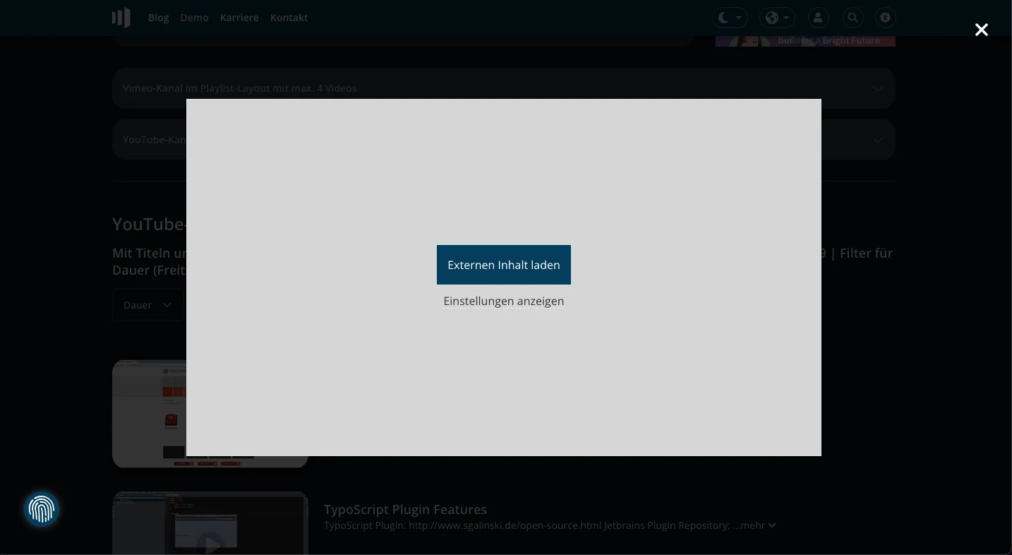TYPO3 Cookie Optin Externer Inhalt in der Lightbox