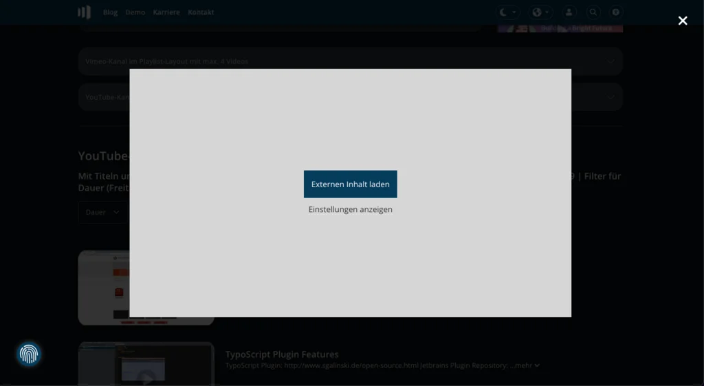 TYPO3 Cookie Optin Externer Inhalt in der Lightbox