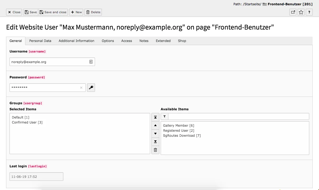 TYPO3 Module Frontend Users Tab General
