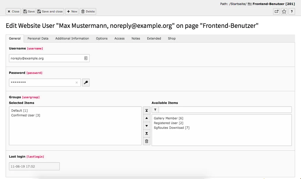 TYPO3 Module Frontend Users Tab General