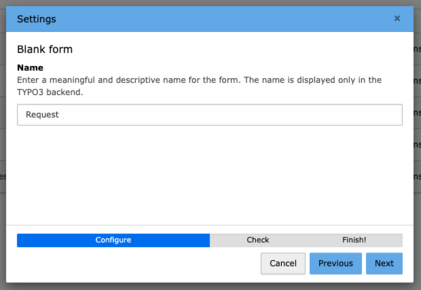 TYPO3 Module Forms Blank Form Settings