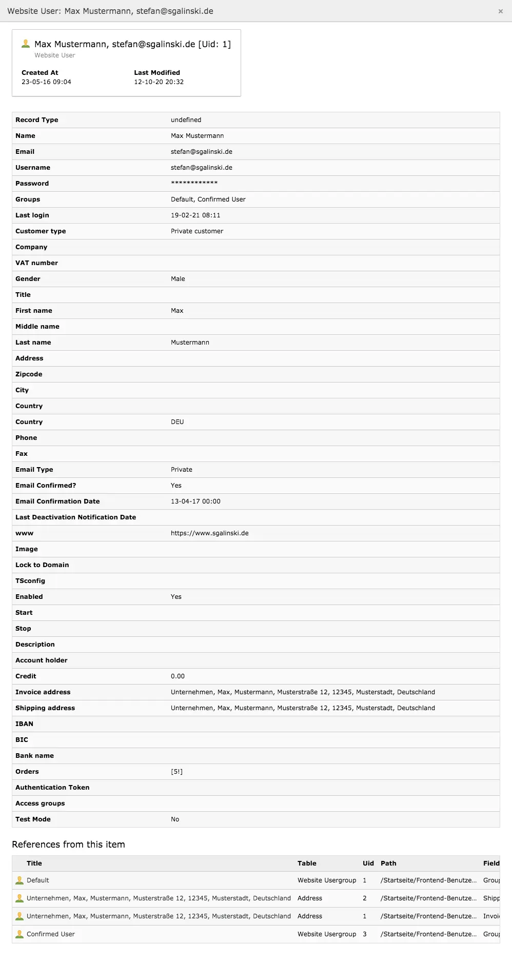 TYPO3 Module Frontend Users Overview User Information Overview