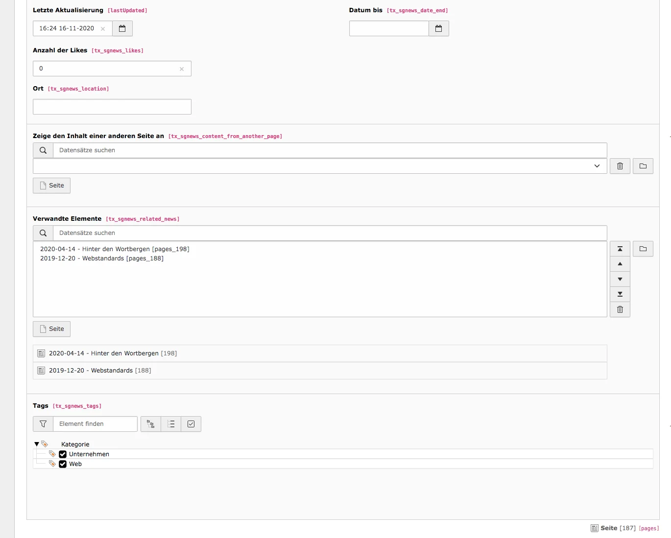 TYPO3 Seiteneigenschaften News Tab Allgemein