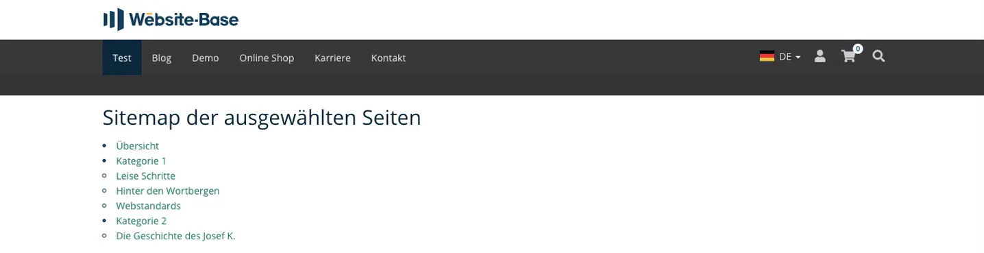 TYPO3 Sitemaps der ausgewählten Seiten Frontend