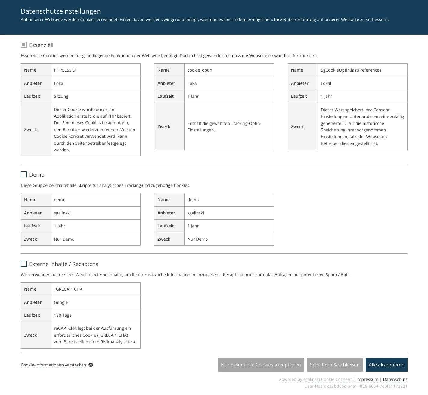 TYPO3 Cookie Opt-In aufgeklappt