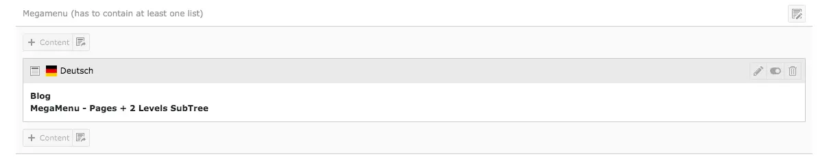 TYPO3 Backend Content Area MegaMenu Column