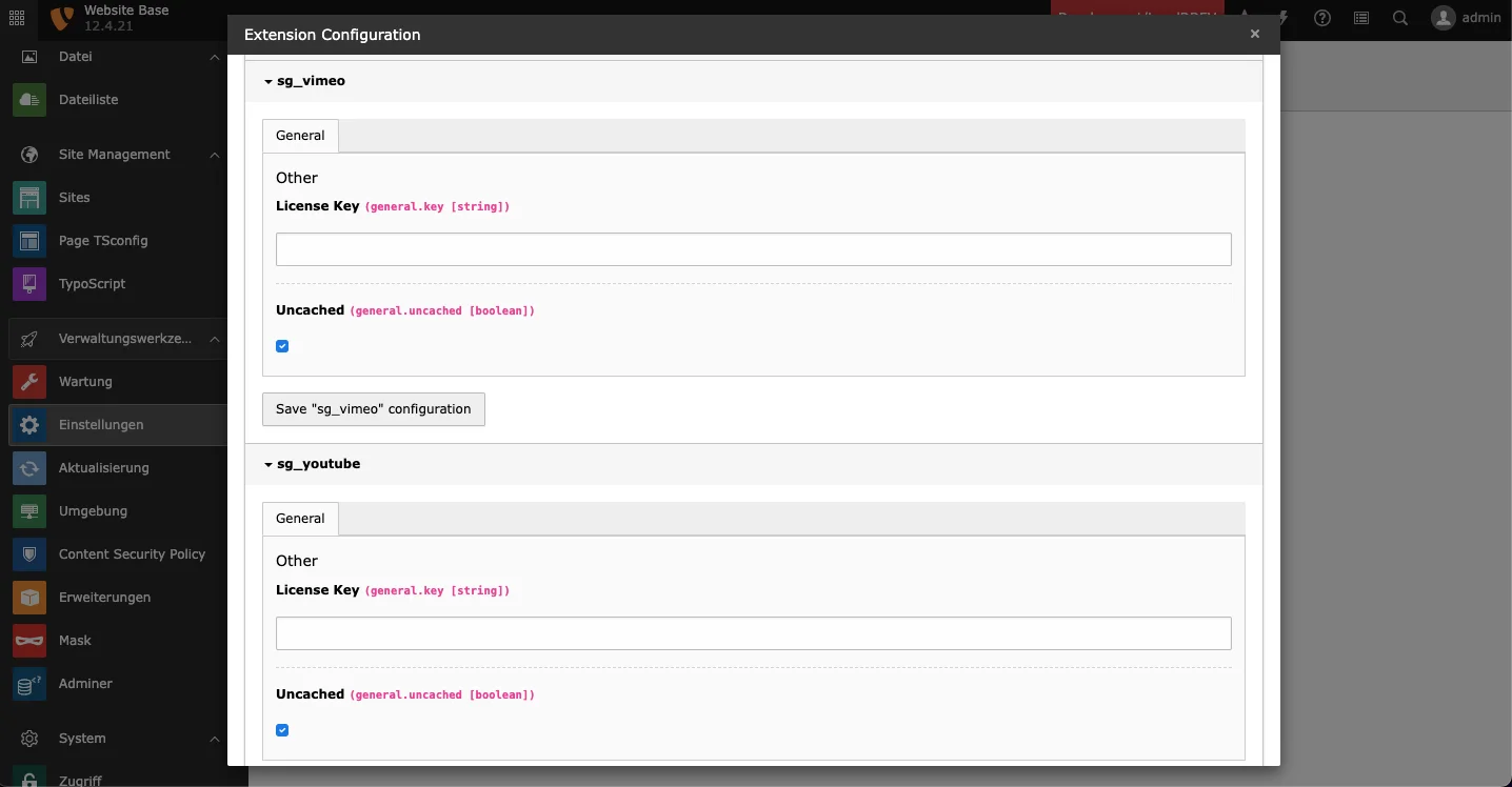 TYPO3 Backend Modul Einstellungen Extension Configuration