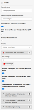 TYPO3 Backend Modul Formulare Finisher 'PDF in Formular umwandeln'