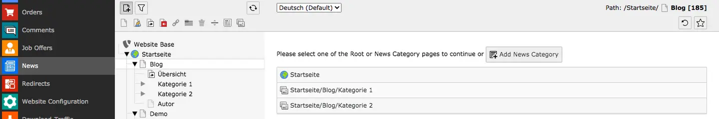 TYPO Module News Select Root oder News Category page
