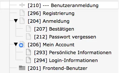 TYPO3 Seitenbaum Account-Seiten