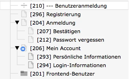 TYPO3 Seitenbaum Account-Seiten