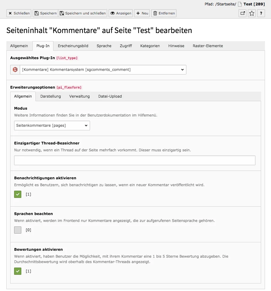 TYPO3 Plugin Tab Plugin Unterreiter Allgemein