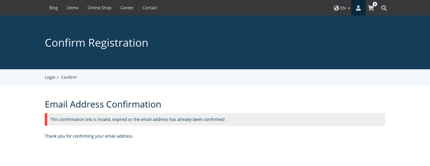 TYPO3 Account Content Element Email Confirmation Frontend