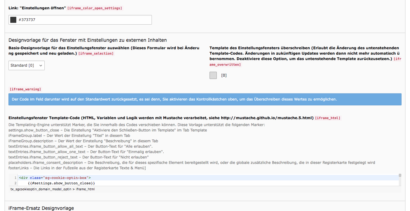 Cookie Consent TYPO3 Tab Externe Inhalte Template-Änderungen