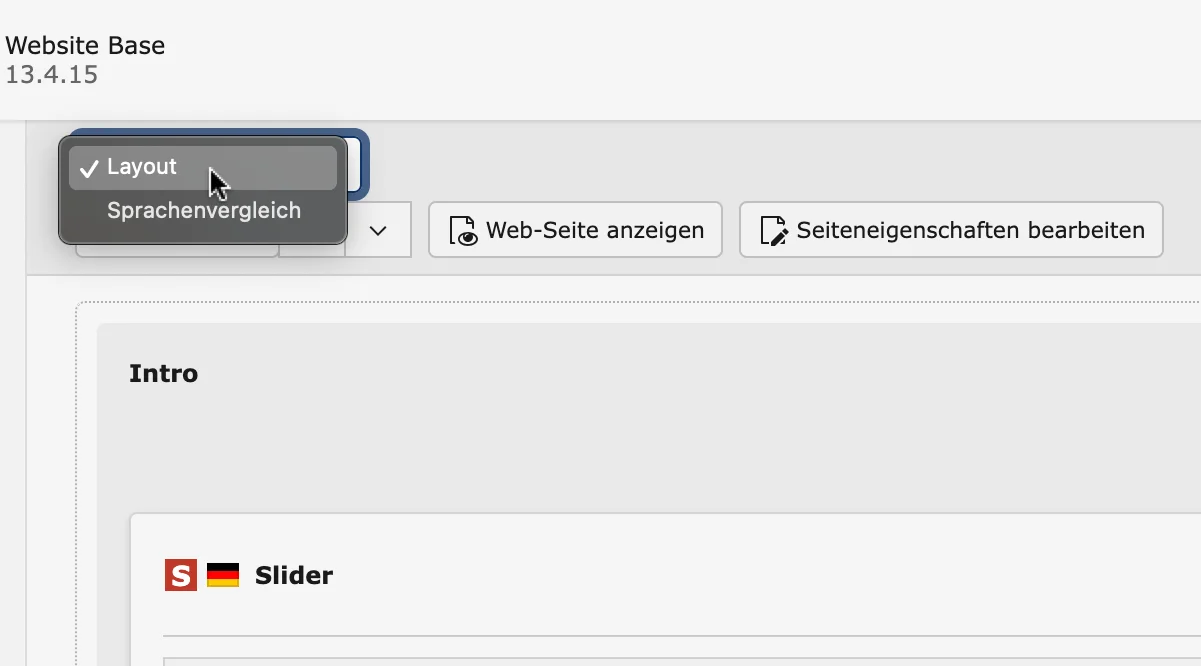 TYPO3 Selection between layout and language comparison