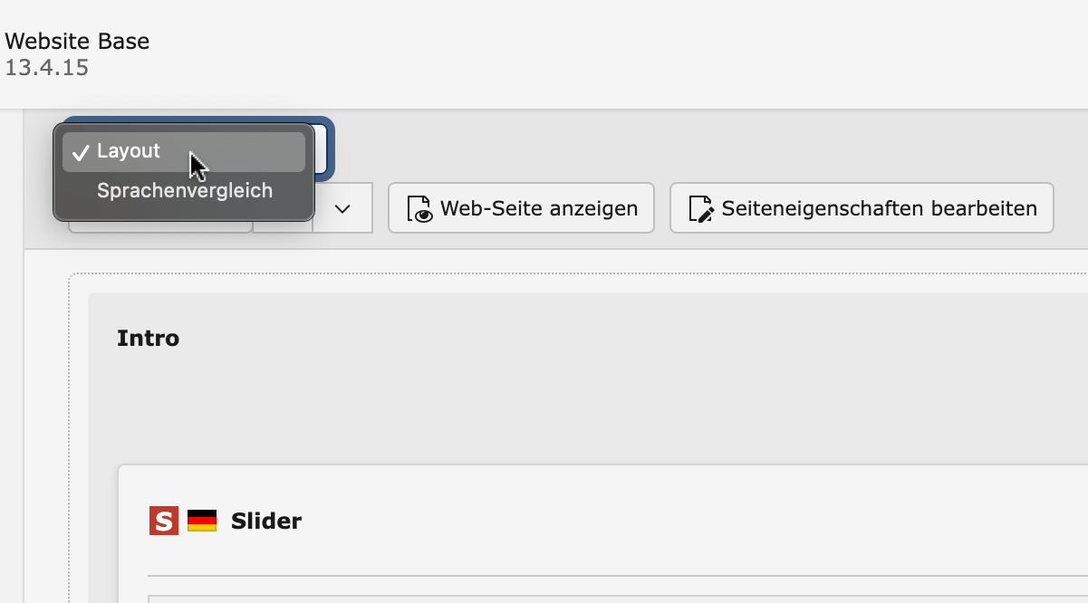 TYPO3 Auswahl zwischen Layout und Sprachenvergleich