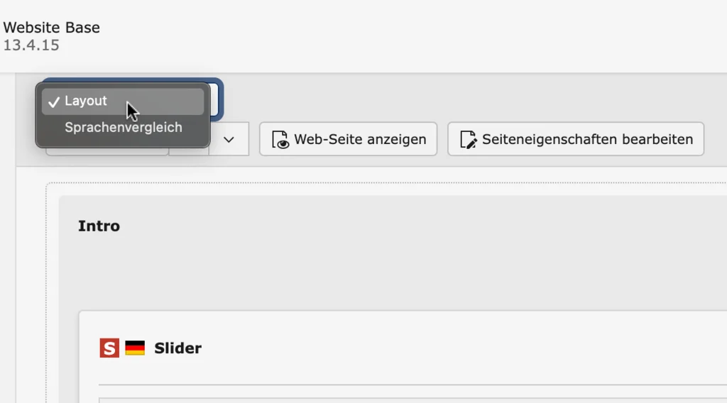 TYPO3 Auswahl zwischen Layout und Sprachenvergleich
