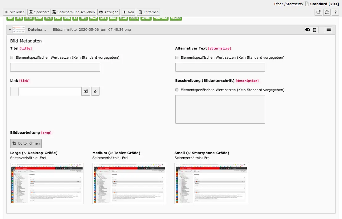 TYPO3 Bildbearbeitung Editor öffnen