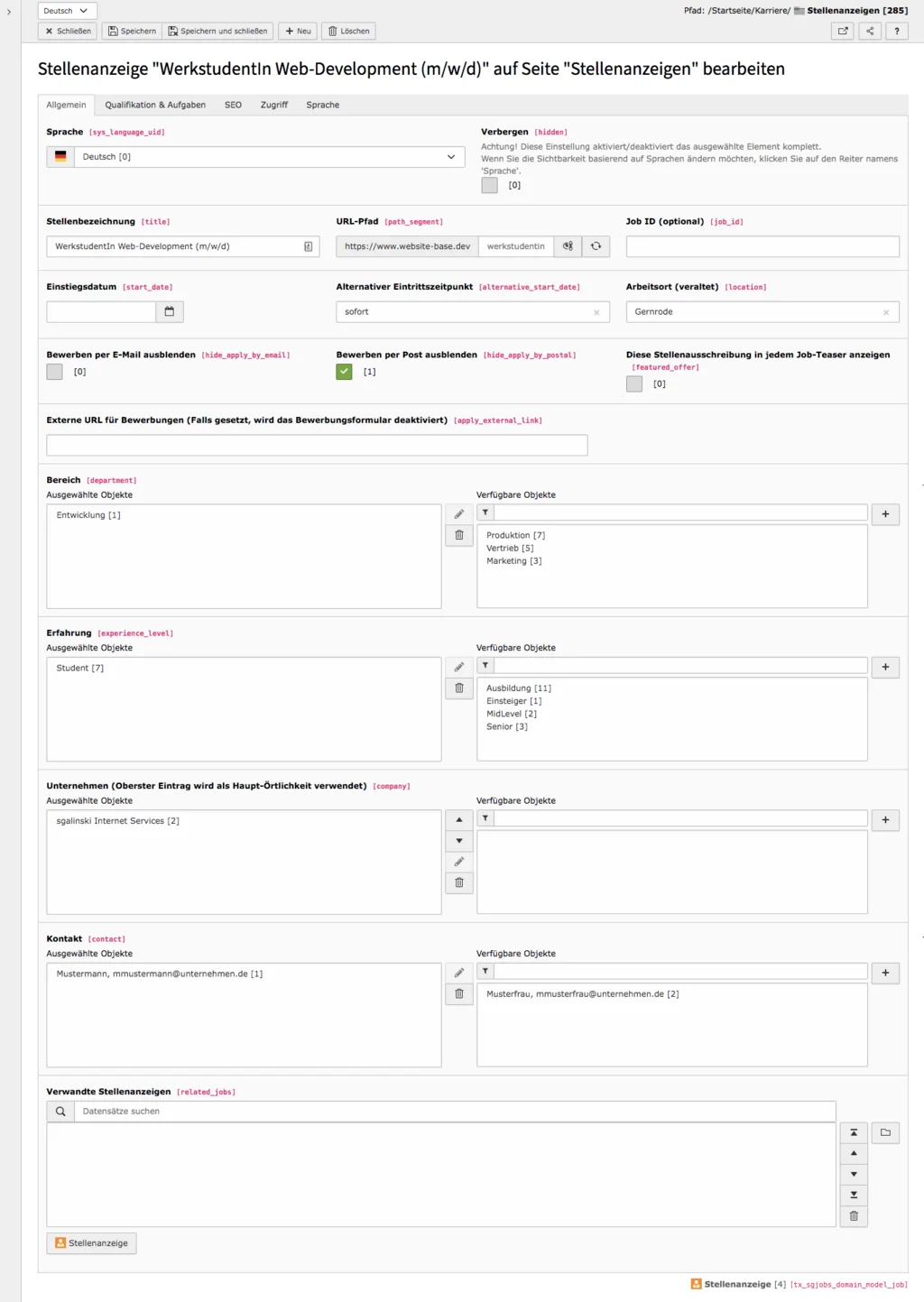 TYPO3 Module Job Offers Tab General