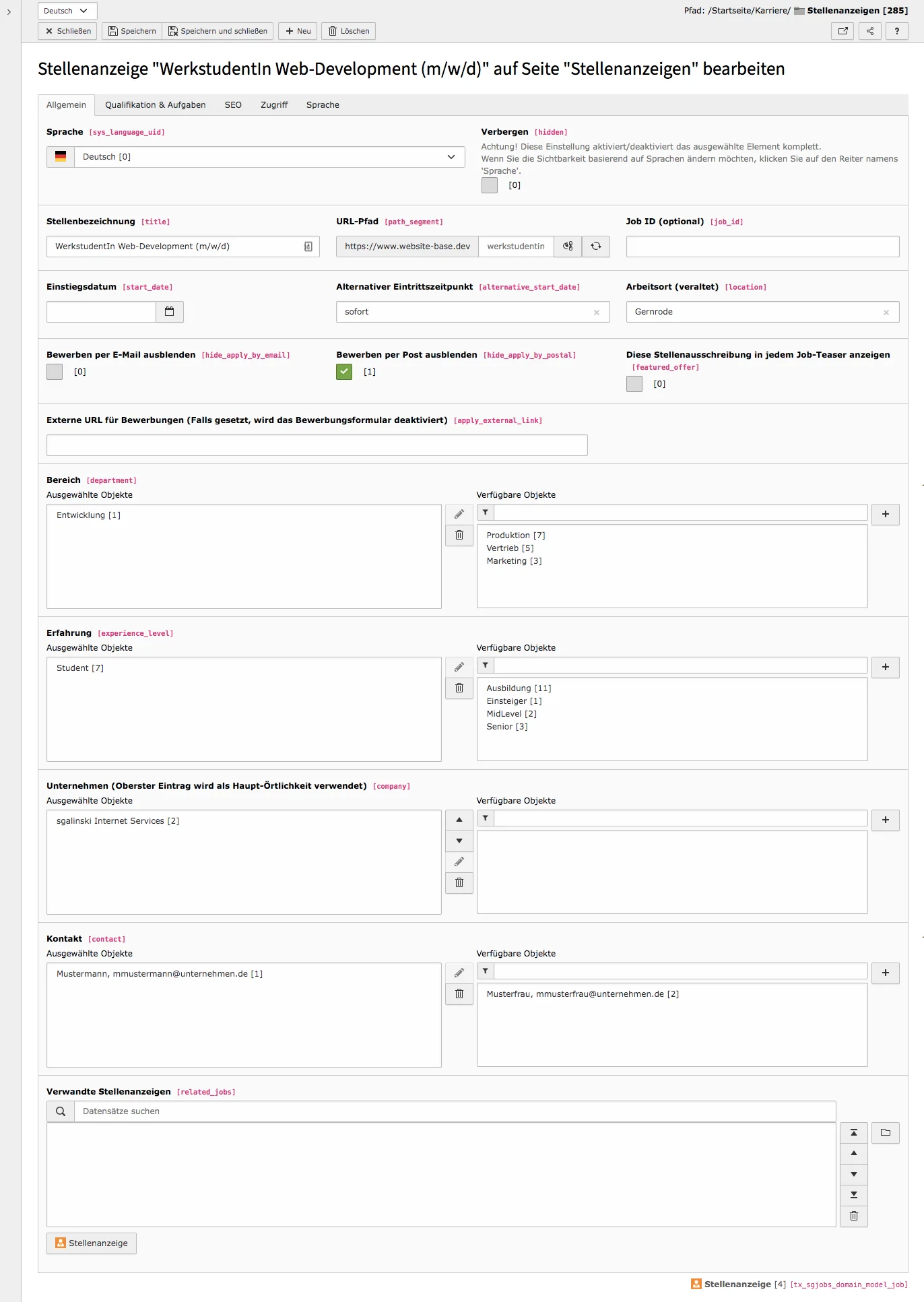 TYPO3 Module Job Offers Tab General