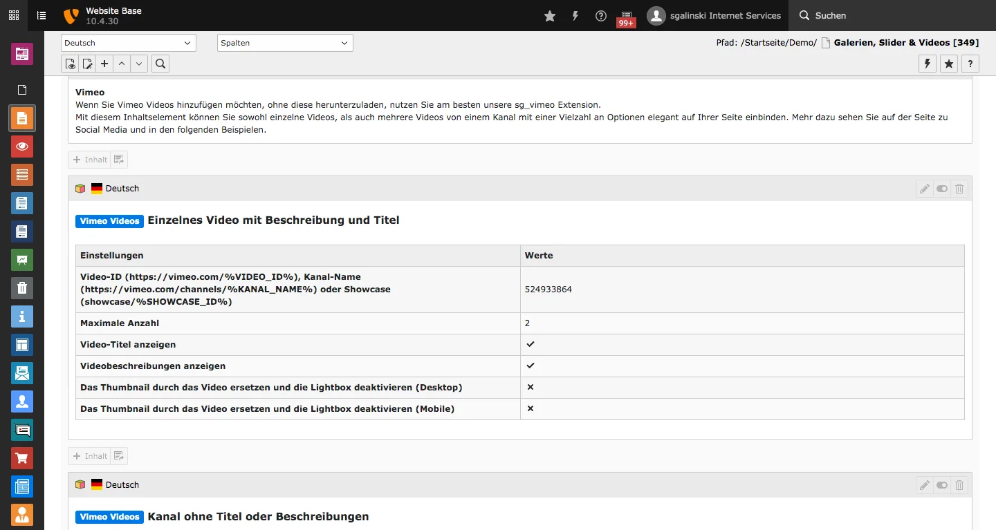 TYPO3 Website-Base Vimeo Video in the Backend