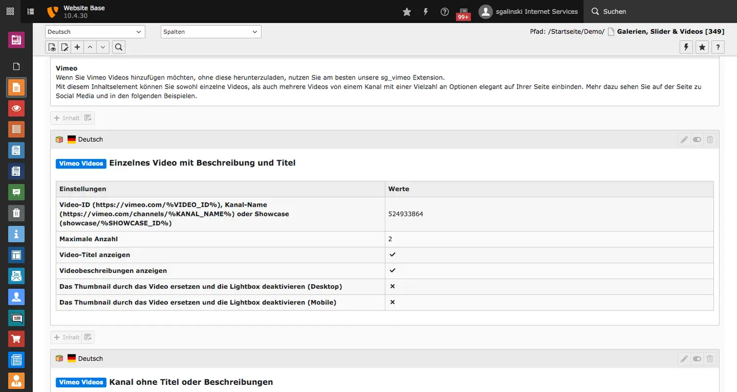 TYPO3 Website-Base Vimeo-Video im Backend