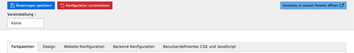 TYPO3 Modul Website-Konfiguration Optionen
