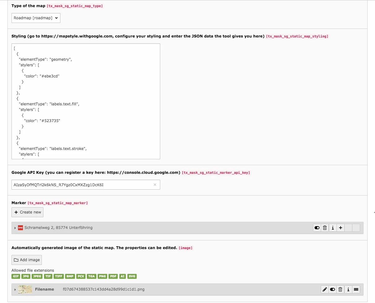 TYPO3 Content Element Mask Element Static Map Backend Tab General