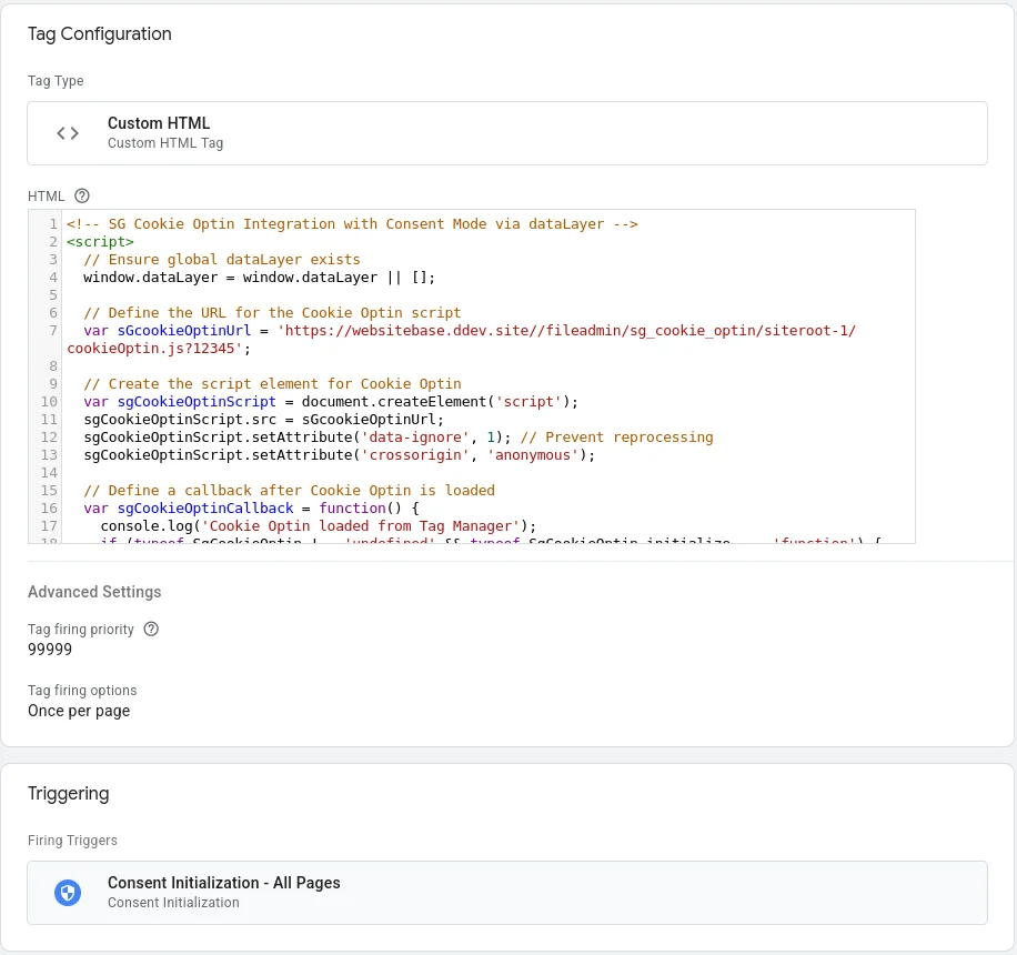 GTM Erweiterte Einstellungen Triggering Tag Configuration