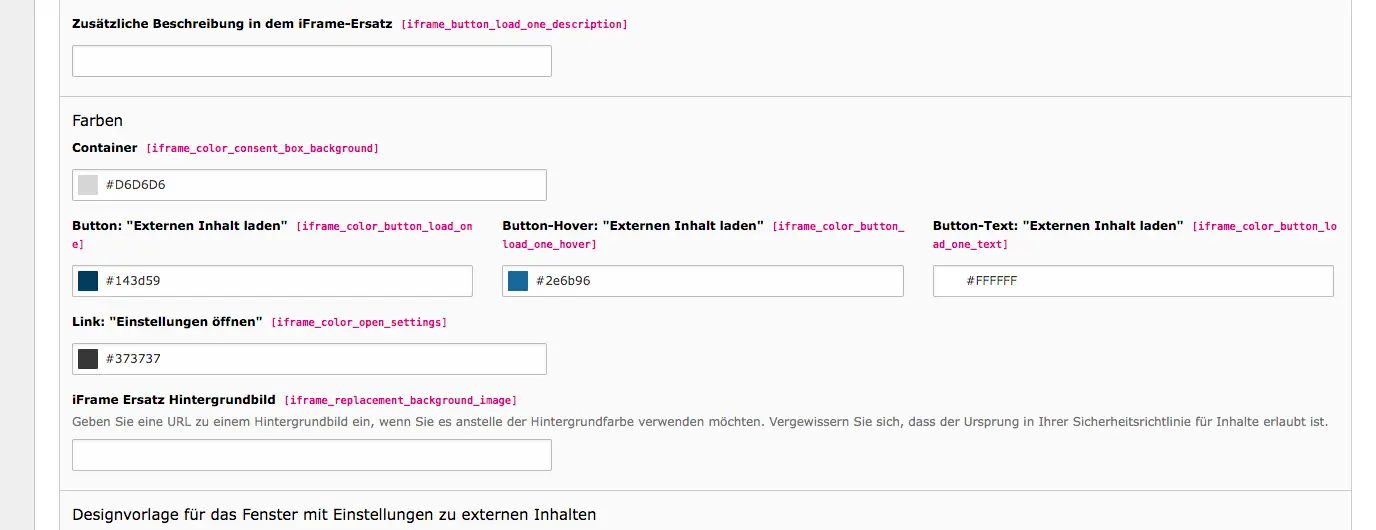 Cookie Consent TYPO3 Externer Inhalt Farben & Hintergrundbild