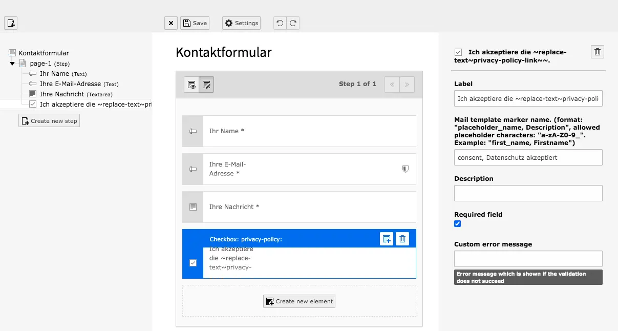 TYPO3 Module Forms Element Data protection Agreement