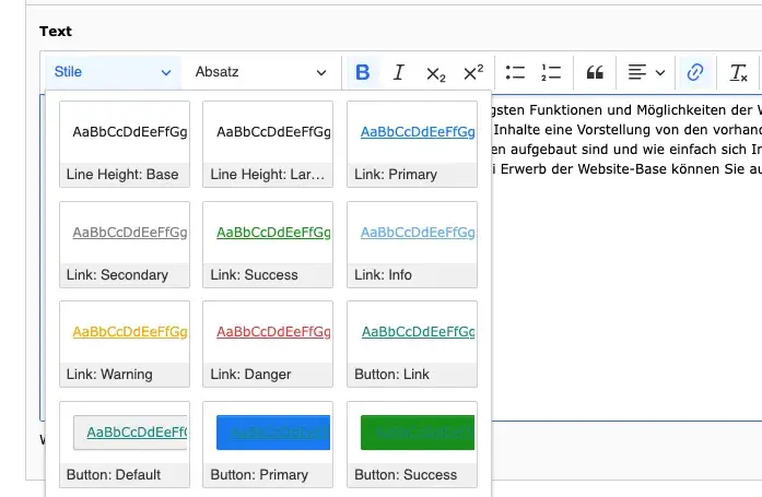 TYPO3 CKEditor Rich Text Editor Link style backend
