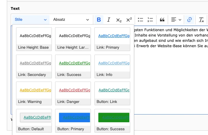 TYPO3 CKEditor Rich Text Editor Link-Stile Backend