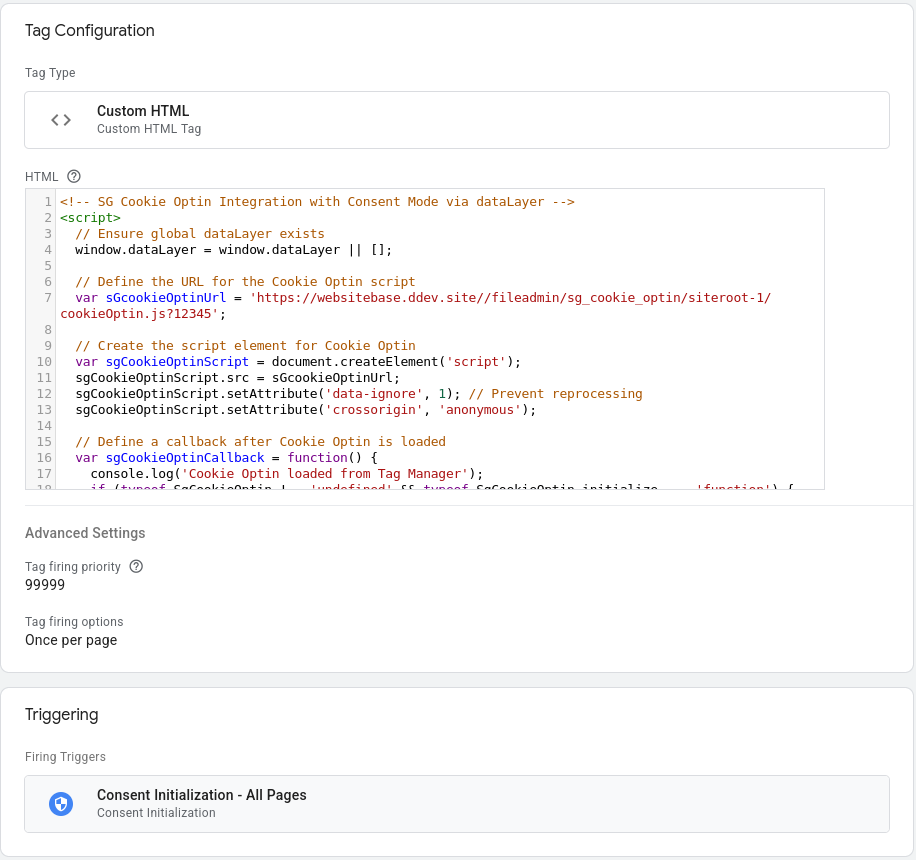 GTM Erweiterte Einstellungen Triggering Tag Configuration