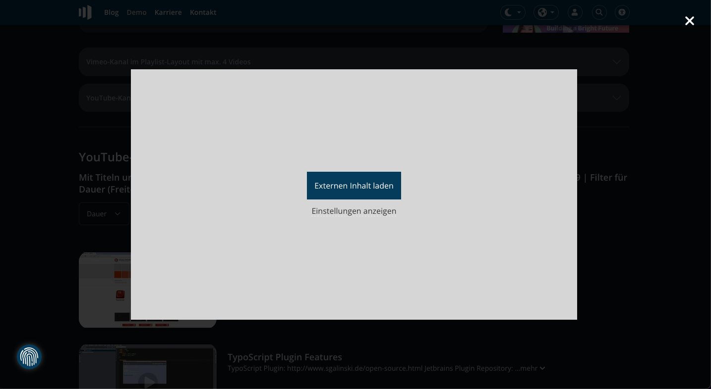 TYPO3 Cookie Optin Externer Inhalt in der Lightbox