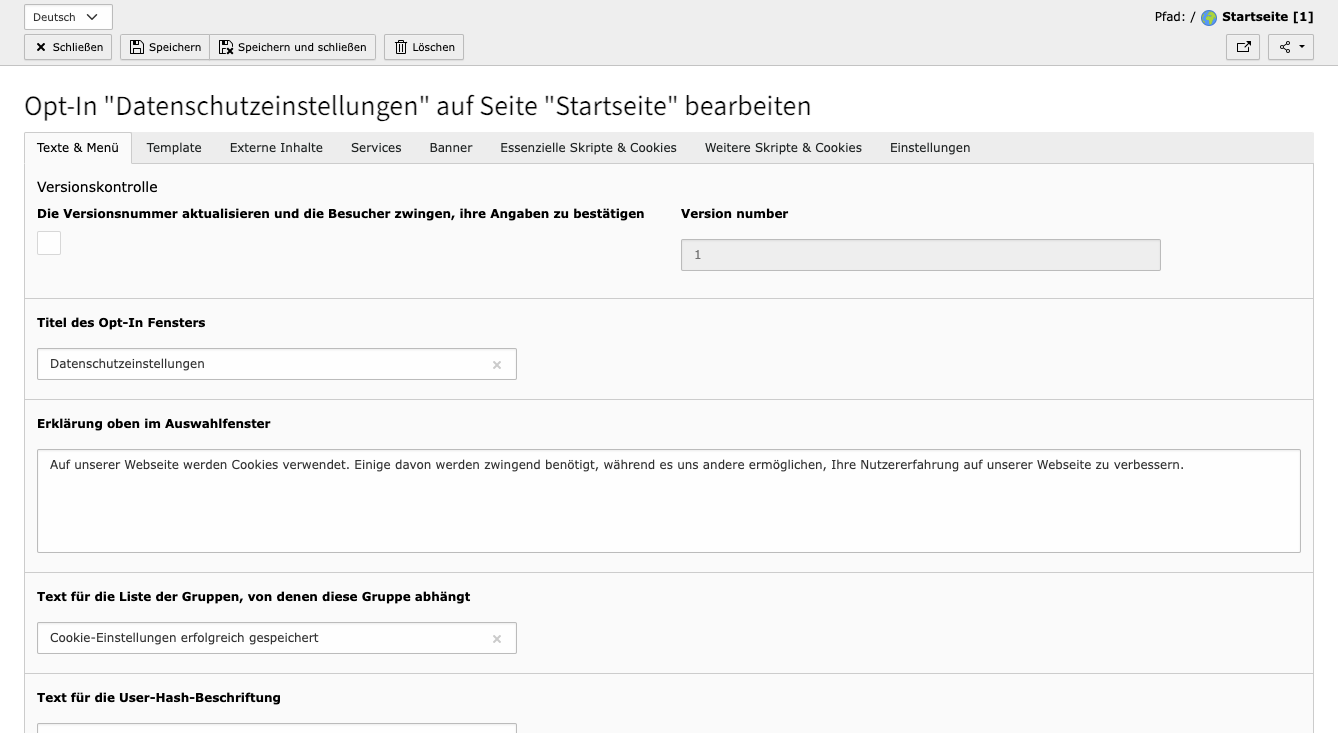 TYPO3 Cookie OptIn Beispiel der Grundeinstellungen