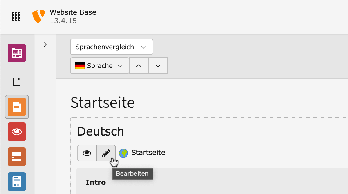 TYPO3 Buttons beim Sprachenvergleich
