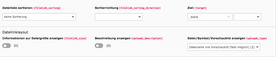 TYPO3 Dateisammlung Weitere Einstellungen