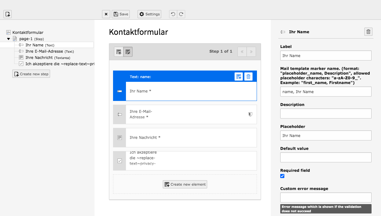 TYPO3 Module Forms Form Element Properties