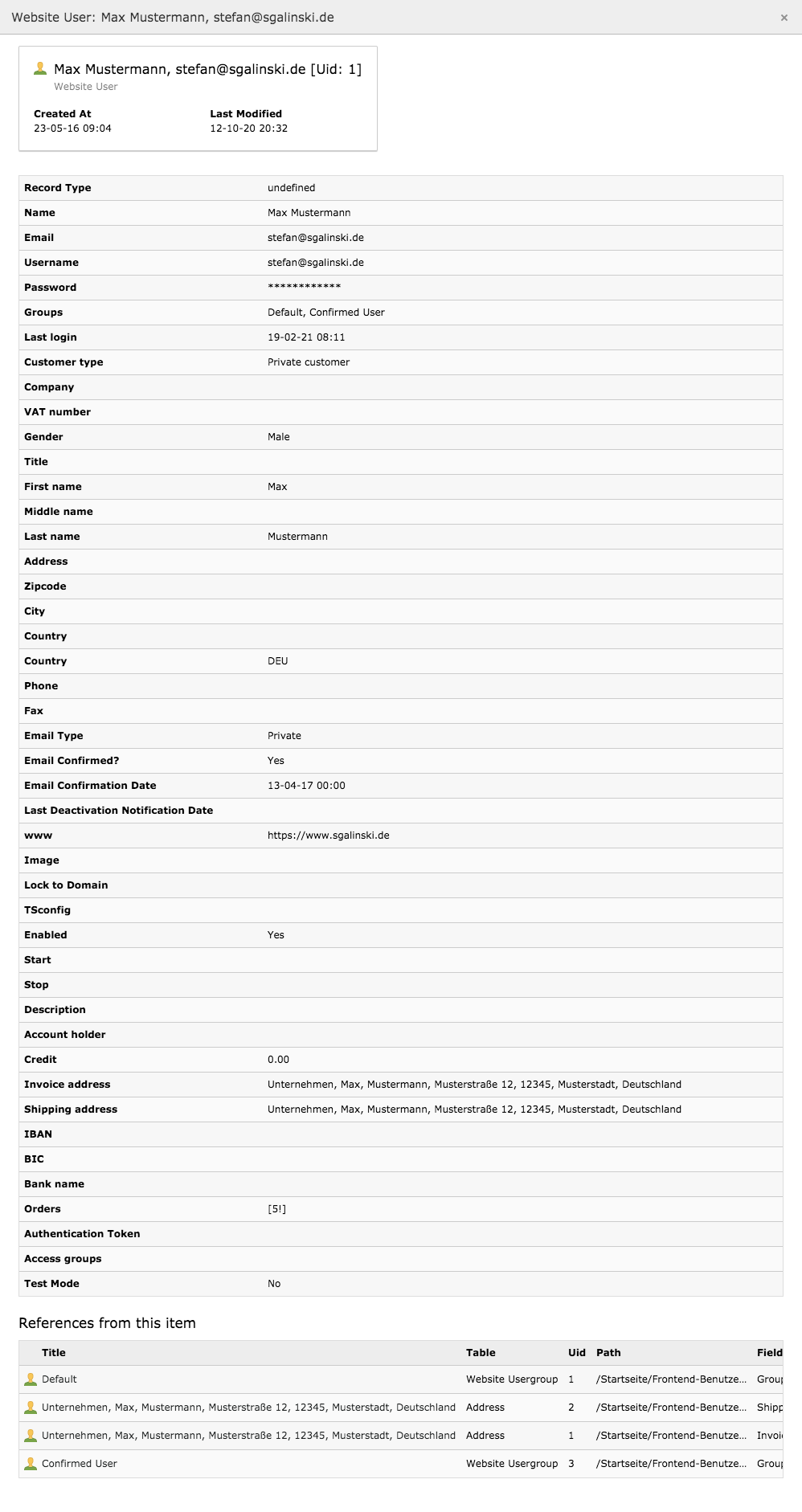 TYPO3 Module Frontend Users Overview User Information Overview