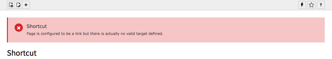 TYPO3 Shortcut Page Note no target
