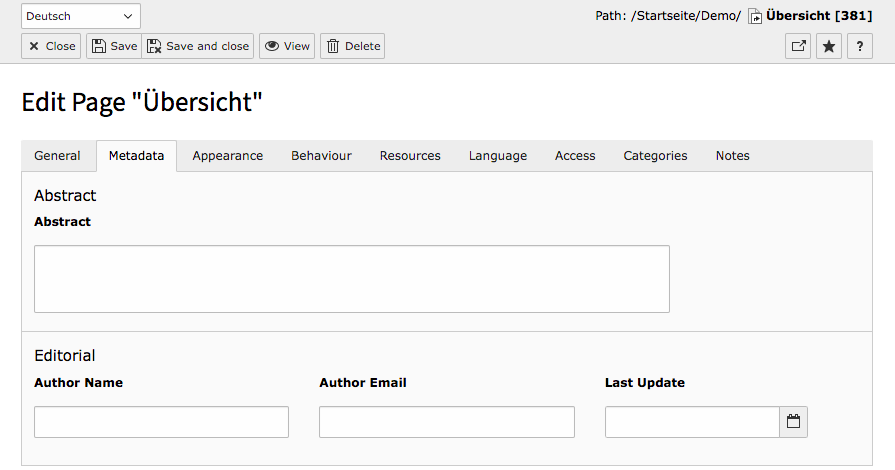 TYPO3 Page Properties Shortcut Page Tab Metadata